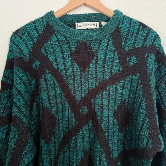 Vintage funky geometric oversized knit sweater size XL - Picture 2 of 6